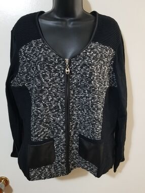 Laura Petites Moto Jacket Removable Faux Fur Collar Mixed Media Zip Up XL
